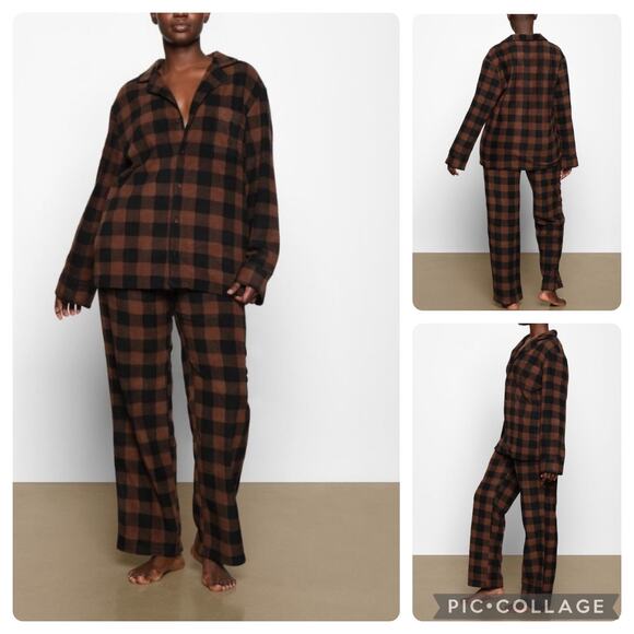 Skims Size 4X Plaid Sleep Set Jasper Buffalo Check Holiday Brown pajamas no box - Picture 7 of 8